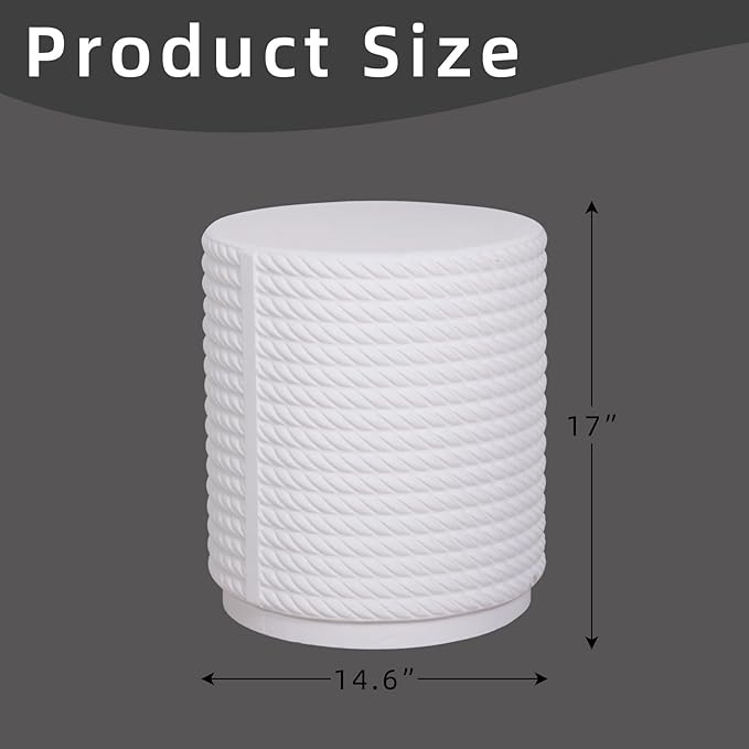 Afterglow Terrafab Material Outdoor Round Side Table, Natural Decorative Garden Stools, Round Woven Texture Accent Table - Photo 3