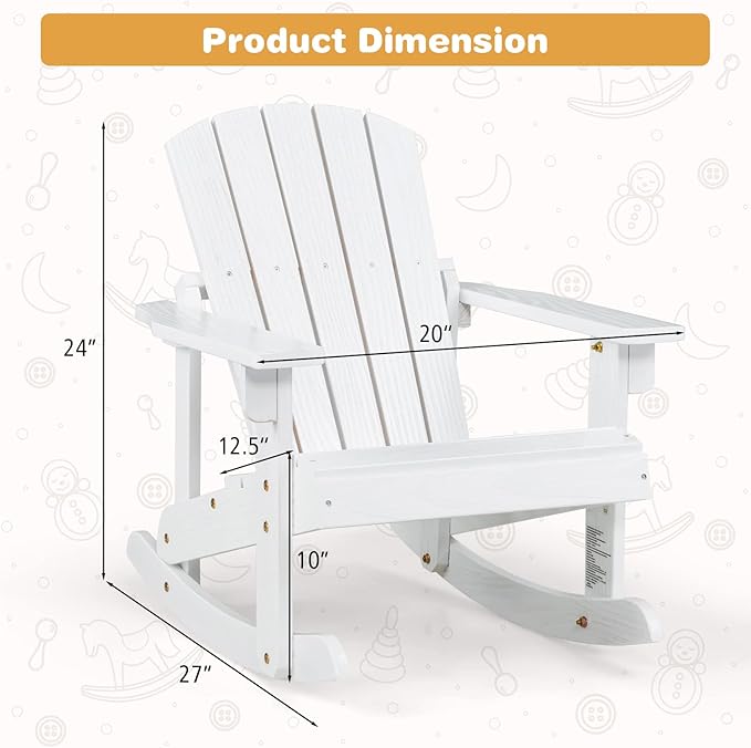 Giantex Wooden Adirondack Rocking Chairs Set of 4 - Kids Outdoor Rocker with Slatted seat, Smooth Rocking Feet, 300LBS Weight Capacity, Porch Rocking Chair for Balcony, Backyard, Poolside (4, White)