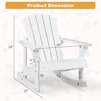 Giantex Wooden Adirondack Rocking Chairs Set of 4 - Kids Outdoor Rocker with Slatted seat, Smooth Rocking Feet, 300LBS Weight Capacity, Porch Rocking Chair for Balcony, Backyard, Poolside (4, White)