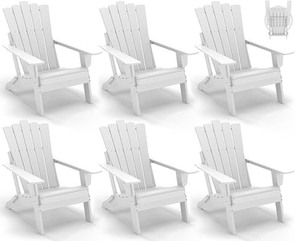 GREENVINES Folding-Adirondack-Chairs-Set-of-6 | HDPE Plastic | Throne Series | Fire Pit Chair | All Weather | for Outdoor Patio Deck Backyard Poolside | White