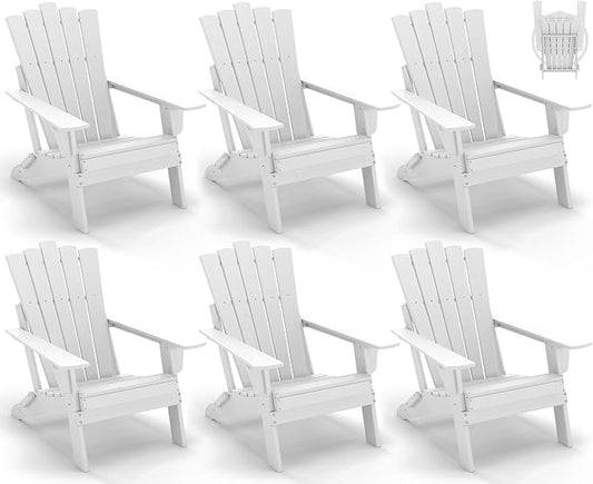 GREENVINES Folding-Adirondack-Chairs-Set-of-6 | HDPE Plastic | Throne Series | Fire Pit Chair | All Weather | for Outdoor Patio Deck Backyard Poolside | White