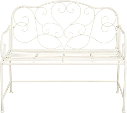 roomfitters Vintage Metal Garden Bench, Elegant Scrollwork Design, Weather-Resistant Outdoor Loveseat, Antique White