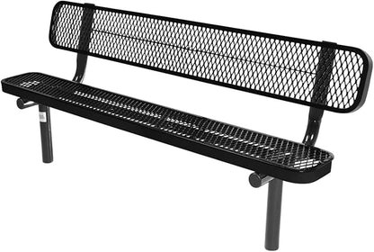 COATEDOUTDOORFURNITURE B6WBI-TXTBLK Heavy Duty Park Bench with Back Inground Mount Frame, 6 Ft, Textured Black, Made in America