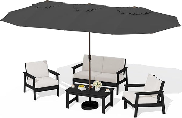 SERWALL HDPE Patio Furniture Set with 15FT Double Side Patio Umbrella - Photo 1