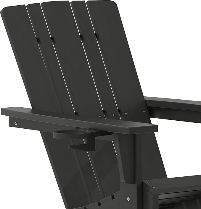 Taylor & Logan Hedley Adirondack Chair with Cup Holder, Weather Resistant HDPE Adirondack Chair in Black