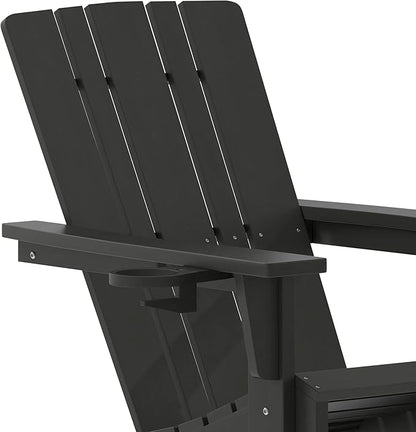 Taylor & Logan Hedley Adirondack Chair with Cup Holder, Weather Resistant HDPE Adirondack Chair in Black