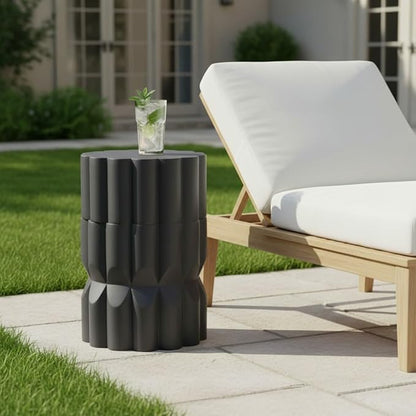 Christopher Knight Home Ella Lightweight Modern Concrete Outdoor Side Table, Patio End Table with Geometric Stacked Design, MGO Outdoor Coffee Table, No Assembly Garden Plant Stand Indoor, Black