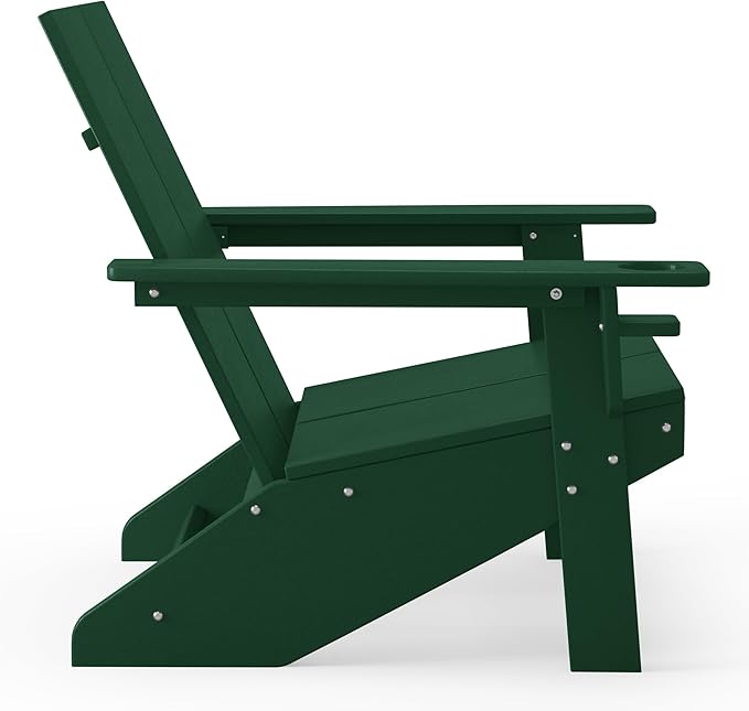 WestinTrends Riviera Outdoor HDPE Modern Adirondack Chair with Cup Holder, Dark Green