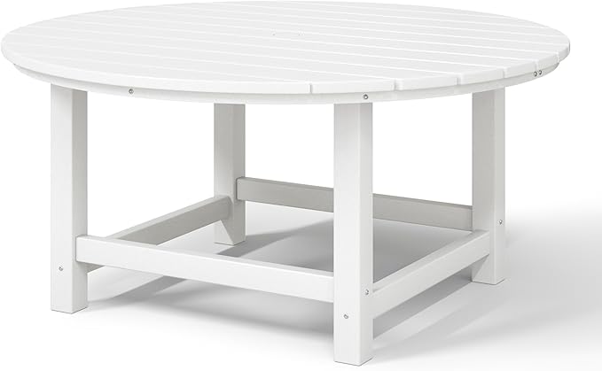 WestinTrends Malibu Low Outdoor HDPE Round Patio Coffee Table, White - Photo 9