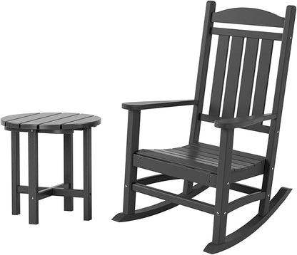 WestinTrends Malibu Malibu Outdoor Patio Porch Rocking Chair with Side Table Set, Gray