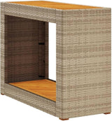 vidaXL Patio Side Table - Wooden Top, Poly Rattan, Beige/Brown, 39.4"x15.7"x29.5" for Garden, Backyard, Patio - Photo 1