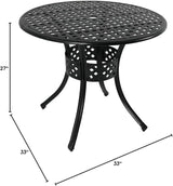 Sunnydaze Decorative Lattice Cast Aluminum Patio Dining Table with Umbrella Hole - 33-Inch Diameter - Black - Photo 3