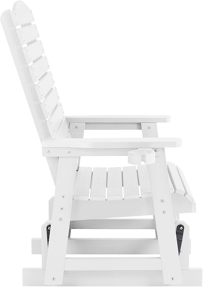 Poly Lumber Patio Glider with Cup Holders, High Backrest and Deep Contoured Seat, HIPS Material, All-Weather Resistant - Photo 9