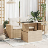 Beige Poly Rattan Height Adjustable Garden Table with Tempered Glass Top Rectangular Outdoor Furniture for Patio - Photo 3