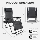 Set of 2 Adjustable Zero Gravity Lounge Chairs Outdoor Recliner w/Cup Holder Tray & Removable Pillows - Photo 2
