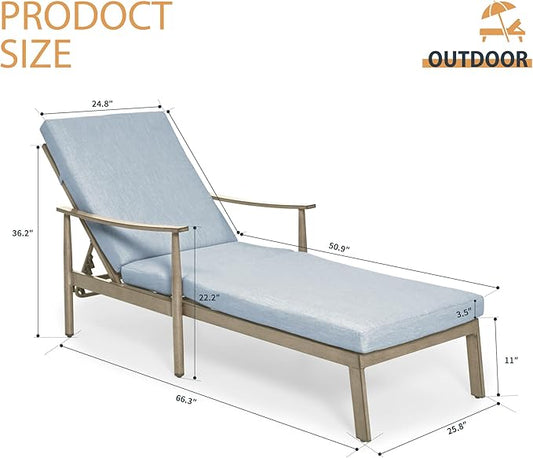 HAPPATIO Outdoor Chaise Lounge Chair - Aluminum Pool Lounge Chair with Adjustable Backrest and Cushion, Curved Armrest, Outdoor Chaise Lounge for Beach, Yard, or Poolside (Brown)