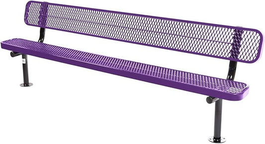 COATEDOUTDOORFURNITURE Coated Outdoor Furniture Heavy-Duty Outdoor Bench Thermoplastic Coated, Expanded Metal, Commercial-Grade Seating, Made in America (Surface with Back, 8 Ft, Purple)