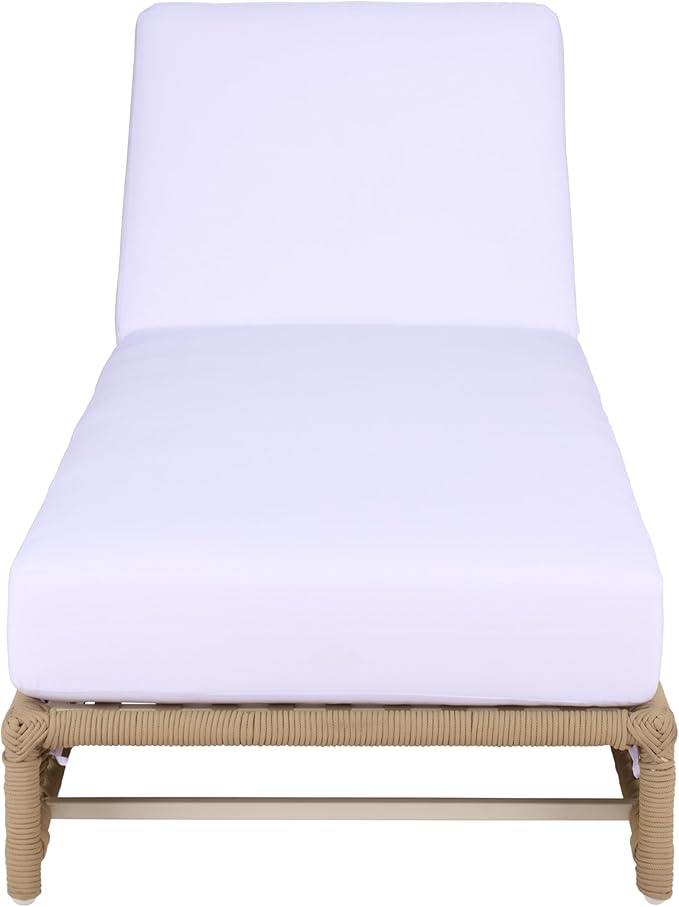 SAFAVIEH Outdoor Patio Furniture Collection – Callan Tan Rope & White Cushion Lounger, Fully Assembled Outdoor Chaise, Modern Low-Profile Design (PAT7546A)