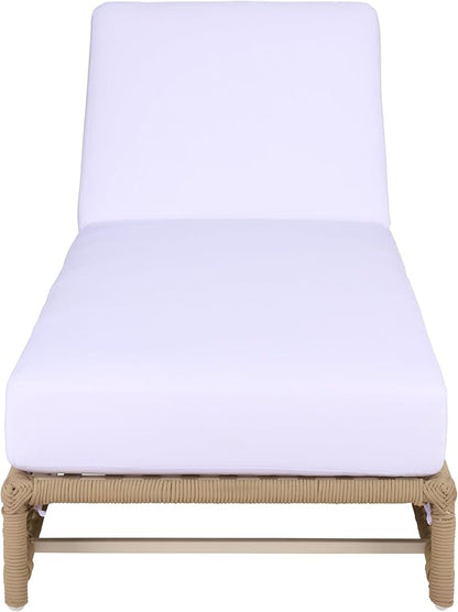 SAFAVIEH Outdoor Patio Furniture Collection – Callan Tan Rope & White Cushion Lounger, Fully Assembled Outdoor Chaise, Modern Low-Profile Design (PAT7546A)