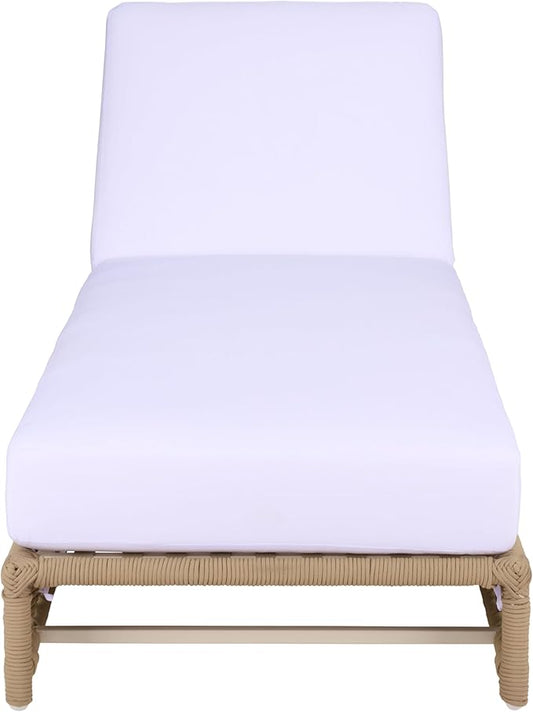 SAFAVIEH Outdoor Patio Furniture Collection – Callan Tan Rope & White Cushion Lounger, Fully Assembled Outdoor Chaise, Modern Low-Profile Design (PAT7546A)