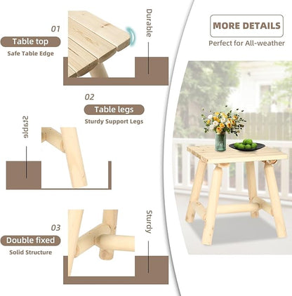 3-Piece Outdoor Wood Rocking Bistro Set, Rustic Adirondack Rocker Chair Set with High Back & Slatted Seat and Side Table, Patio Wooden Conversation Set for Indoor, Deck, Garden, Porch, Natural