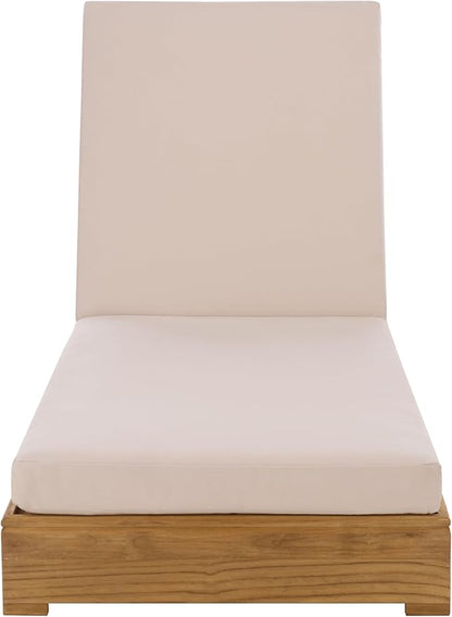 SAFAVIEH Couture Outdoor Patio Furniture Collection - Montford Brazilian Teak Chaise Lounge with Beige Cushions, Adjustable Backrest (CPT1065)