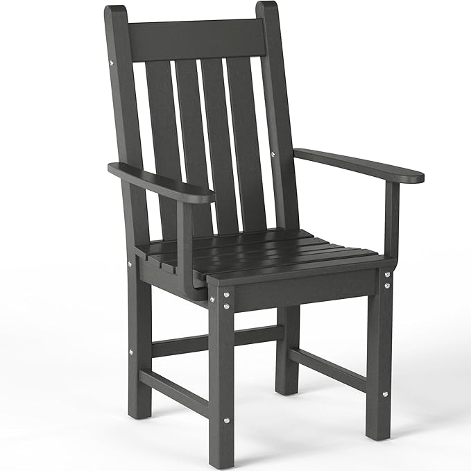 Costaelm Patio Dining Chairs, Plastic Outdoor Adirondack Chair with Arm, HDPE Poly Lumber, Waterproof Restaurant Bistro Dining Chair for Outside Porch Backyard Garden, Gray