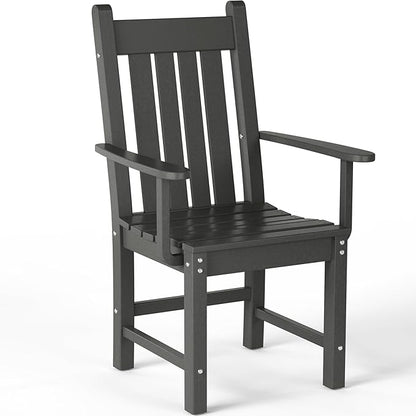 Costaelm Patio Dining Chairs, Plastic Outdoor Adirondack Chair with Arm, HDPE Poly Lumber, Waterproof Restaurant Bistro Dining Chair for Outside Porch Backyard Garden, Gray