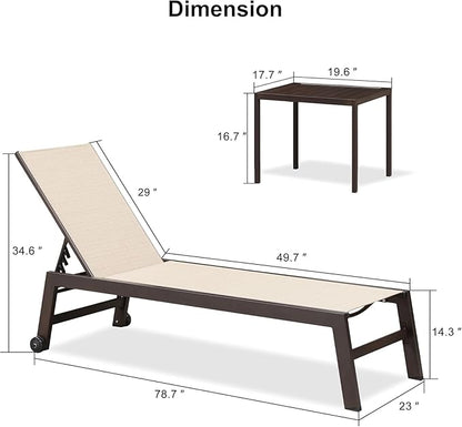 PURPLE LEAF Chaise Lounge Outdoor Set 4 Pieces Sturdy Aluminum Outdoor Chaise Lounge Chair for Pool Outside Lawn Patio Lounger with Breathable Textilene Fabric, Cream
