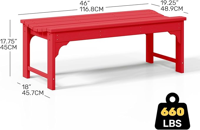 Costaelm Outdoor Benches Weatherproof, All Weather Resistant Park Bench Poly Lumber Backless Garden Bench Seat for Entryway Front Porch, Red