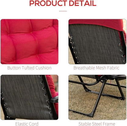 Red Reclining Lounge Chair - for Beach, Yard, Pool, Deck, Patio Outdoor Chaise Lounge, Reclining Adjustable Chair for Sunbathing, Folding Chair 35.5" L x 27.5" W x 46.5" H