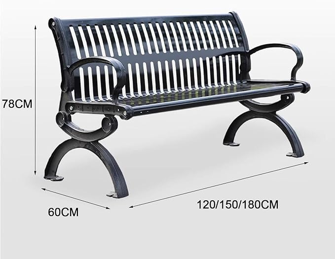 2-3 Seater Metal Garden Bench, All-Weather Park Bench Chair with Backrest, Outdoor Furniture Leisure Porch Seating for Balcony, Backyard, Lawn and Poolside