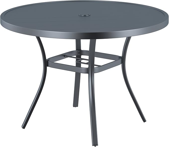 VICLLAX Round Patio Dining Table, 41 inch Metal Outdoor Dining Table with Umbrella Hole for Garden Lawn Balcony Deck - Photo 1