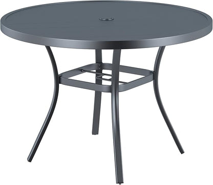 VICLLAX Round Patio Dining Table, 41 inch Metal Outdoor Dining Table with Umbrella Hole for Garden Lawn Balcony Deck, Dark Grey