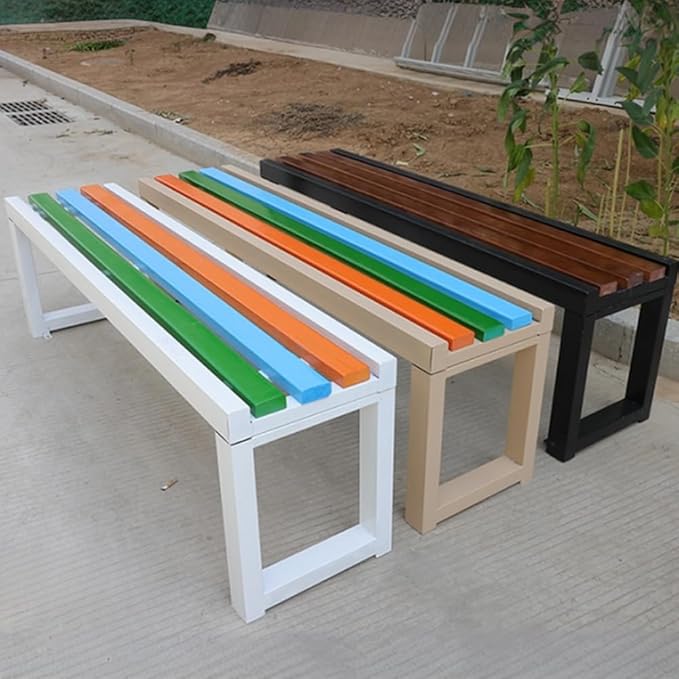 LITFAD Outdoor Bench Modern Simple Style Park Bench with Corrosion Resistant Metal Frame Multicolor Wooden Seating Garden Bench for Patio, Lawn, Yard, Porch - Walnut/Black, 79" L x 14" W x 18" H