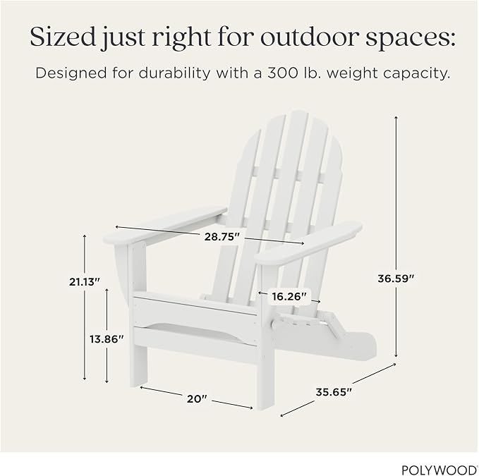 POLYWOOD AD5030WH Classic Folding Adirondack Chair, White 35.7 x 29 x 35.7 inches