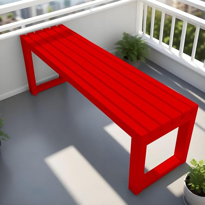 Metal Garden Bench Outdoor Seat 2-Person Patio Benches Park Bench Backless Chair Front Porch Seat 3.3ft 3.9ft 4.9ft 5.9ft Weatherproof Chair for Yard Porch Lawn(Red,5.9ft)