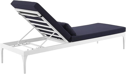 Modway EEI-3301-WHI-NAV Perspective Cushion Outdoor Patio Chaise Lounge Chair in White Navy