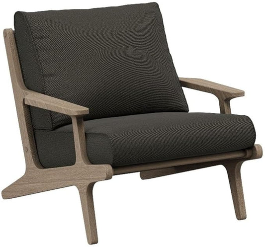 Modway Saratoga Teak Outdoor Lounge Chair in Flint Gray – Oversized Patio Accent Armchair with Wood Frame and Weather-Resistant Cushions