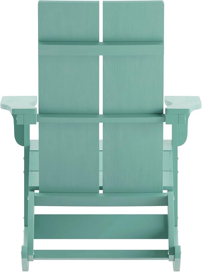Flash Furniture Finn Modern Commercial Poly Resin Wood Adirondack Rocking Chair - All Weather Sea Foam Polystyrene - Slat Back - Stainless Steel Hardware - Set of 2