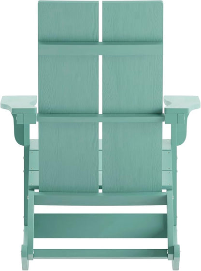 Flash Furniture Finn Modern Commercial Poly Resin Wood Adirondack Rocking Chair - All Weather Sea Foam Polystyrene - Slat Back - Stainless Steel Hardware - Set of 2