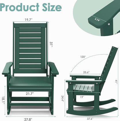IVY&LANE Outdoor Rocking Chairs Set of 4 | Porch-Rockers | Forest | HDPE Plastic | All-Weather | High Back | Wide Seat | Oversized Patio Rocker for Adult | for Outside Deck Balcony Garden