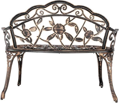 Outdoor Garden Bench,38.5" Patio Park Garden Outdoor Metal Rose Bench,Cast Iron Cast Aluminium Frame Antique Finish Chair,Accented Lawn Front Porch Path Yard Decor Deck Furniture for 2 Person Seat