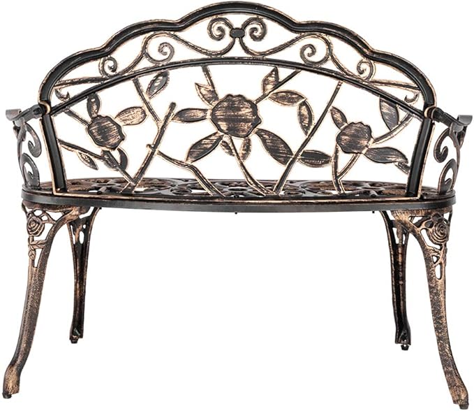 JHshop Bronze 38.5" Patio Garden Bench Outdoor Cast Aluminum Loveseat, Park Chair,Outdoor Garden Bench, Patio Park Bench,Outdoor Patio Bench Chair