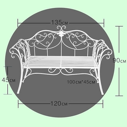 Retro Outdoor Bench Rustic Metal Garden Bench 2 People Outdoor Bench Garden Bench Front Porch Furniture Patio Lawn Yard Park, Indoor and Ourdoor Decor(White)