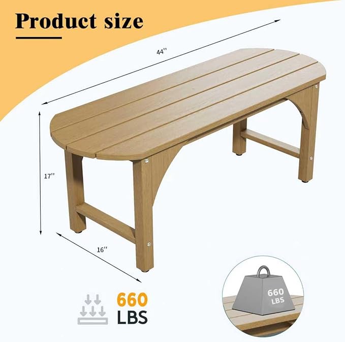 2-Person Backless Bench Indoor & Outdoor Patio Furniture, HIPS Wood Grain Weatherproof Outdoor Bench, No Rot or Fade, Fits Backyard, Porch, Deck, Living Room, Study & Balcony (Brown)