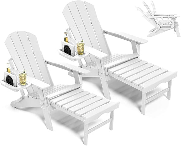 Adjustable Adirondack Chair with Retractable Ottoman Set of 2, HDPE Folding Adirondack Chair with Cup Holder - Photo 1