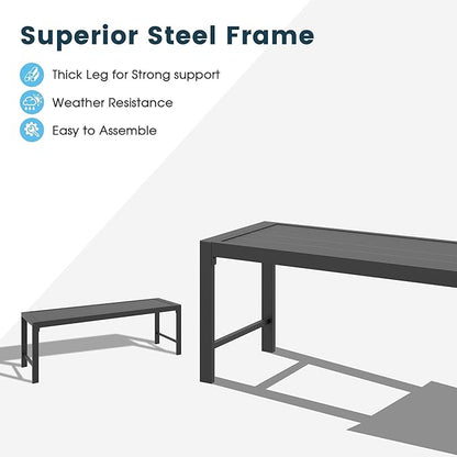 Outdoor Patio Backless Bench Set of 2, 51.2" All-Weather Long Metal Garden Bench Seat for Backyard, Porch,Lawn, Black
