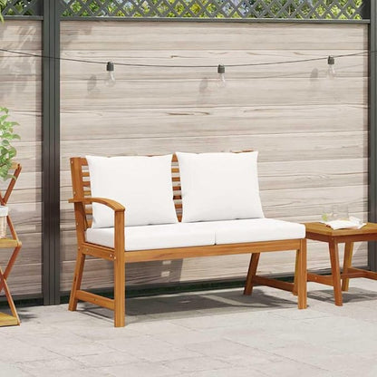 Cream Garden Bench Solid Acacia Wood with Polyester Cushions for Outdoor Patio Seating Comfortable Two-Person Furniture Rectangular Design