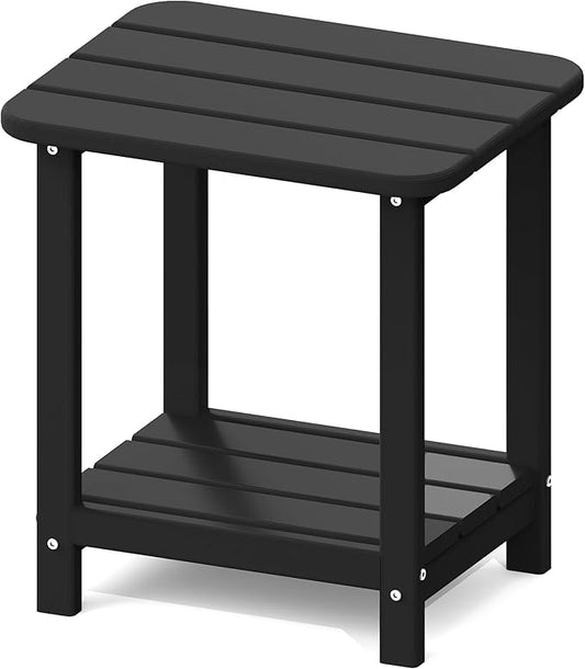 Sundale Outdoor 18" Small Side Table, Patio HDPE All Weather Small Adirondack End Table Water Resistant 2 Tier Rectangular Outside Table for Pool, Garden, Beach, Black